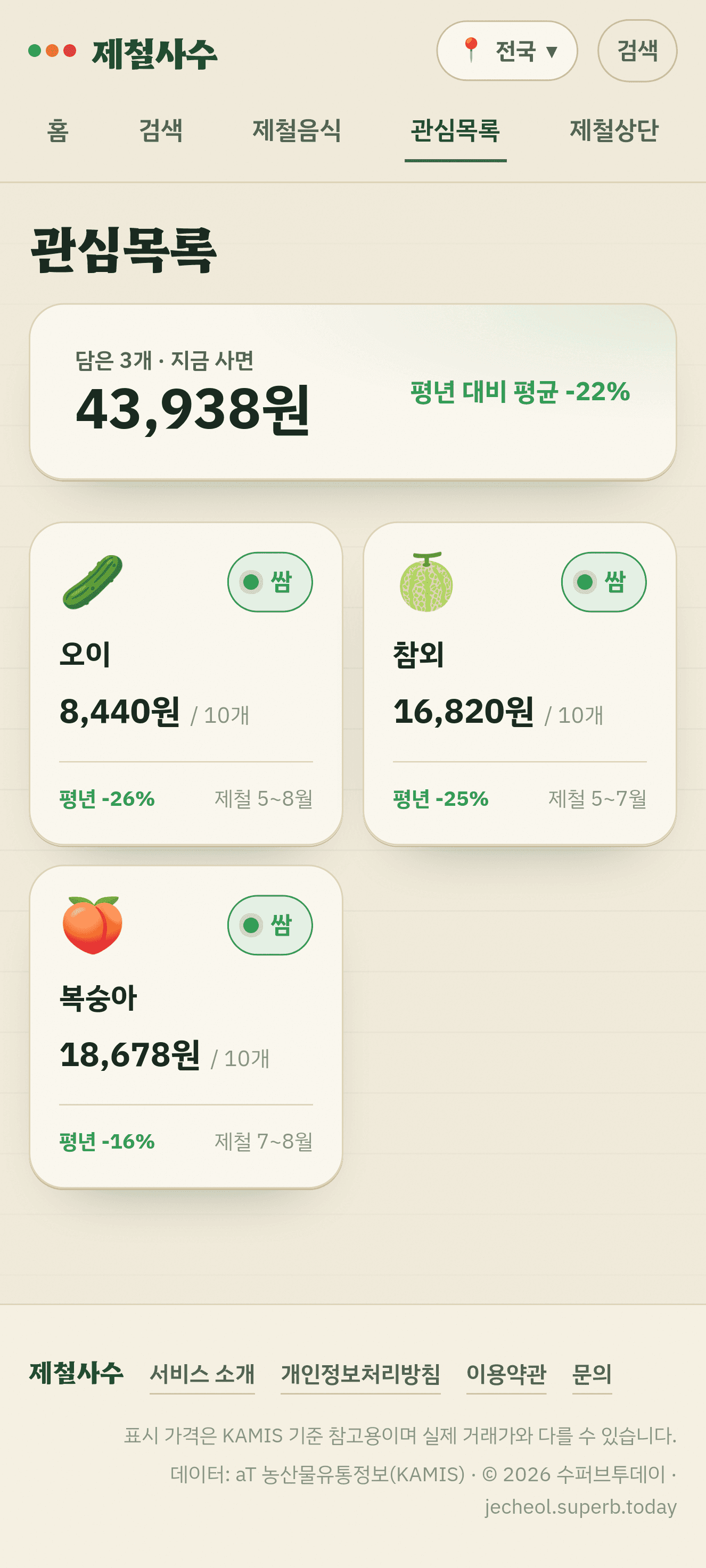 제철사수 알림 설정 화면
